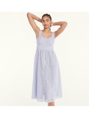 J. Crew Lavender Eyelet Button-Front Midi Dress 8 Cotton Blend Cottage Feminine